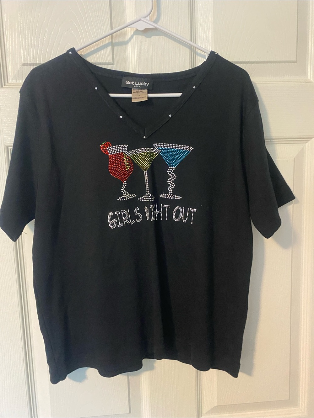 Lucky Brand Black V-Neck Tee with Rhinestone Cocktail Trio